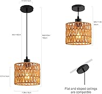 Vista 5 de Woven Pendant Light Boho Chandelier, Rattan Pendant Lights Kitchen Island, Farmhouse Pendant Lighting with Hand Woven Wicker Shade, Boho Chandelier