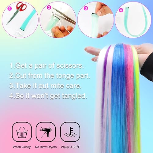 Miniatura 6 de 12 extensiones de cabello rojo de colores, lacio, multicolor, extensiones de cabello colorido con clip de 20 pulgadas, extensiones de cabello