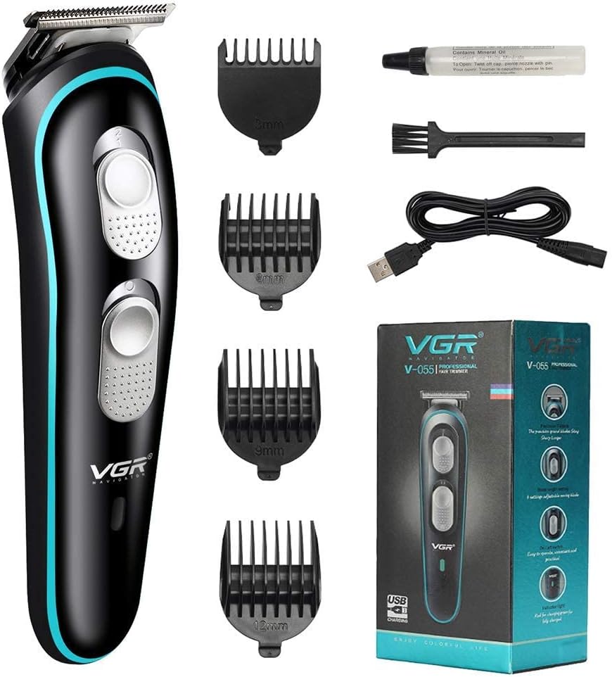 Professional Battery Powered Rechargeable Cordless Beard Hair Trimmer Kit with Guide Combs Brush USB Cord for Men, Family or Pets, Multicolor