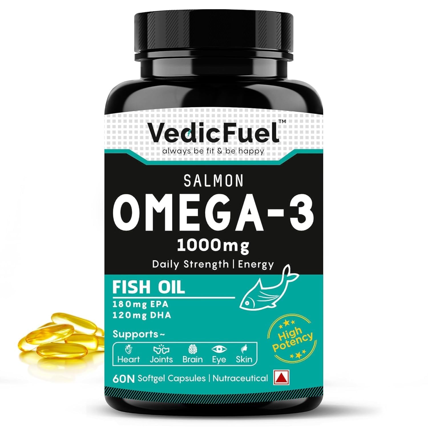Salmon Omega 3 Fish Oil Capsules 1000mg | Advanced Fish Oil supplement with 180mg EPA & 120mg DHA | High absorption Omega 3 for Heart, Brain & Joints | Helps manage cholesterol | 60 Capsules-image-10