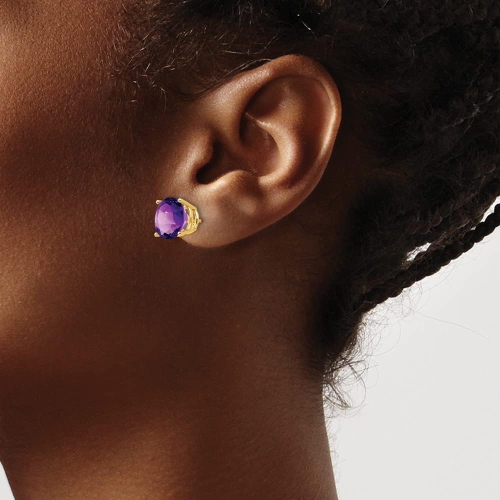 Diamond2Deal 14k Yellow Gold Amethyst Round Stud Earrings (L- 0.35 in, W- 0.35 in)