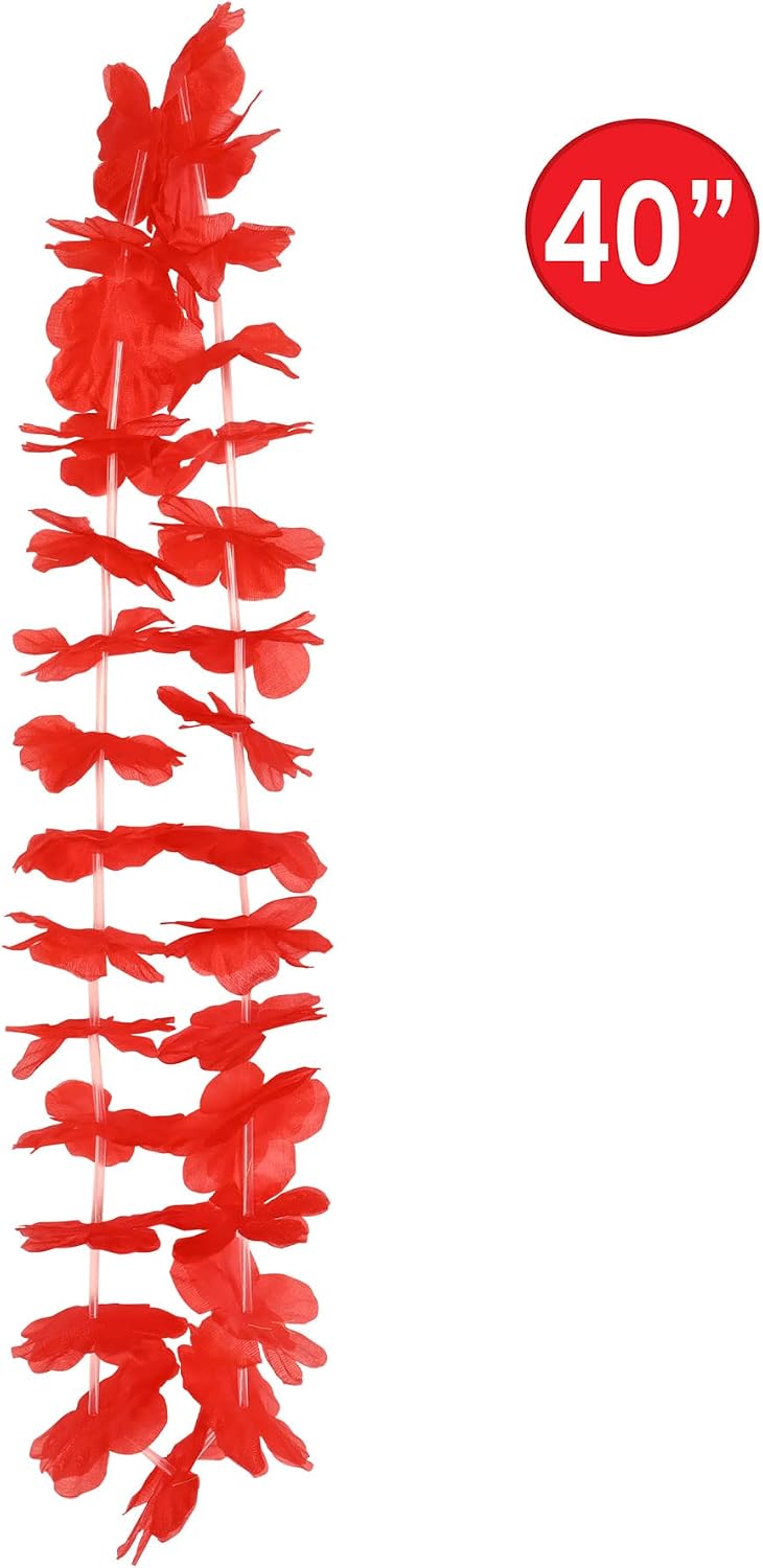 Beistle 6 Piece 40" Red Floral Hawaiian Leis For Luau Party Supplies And Tropical Favors