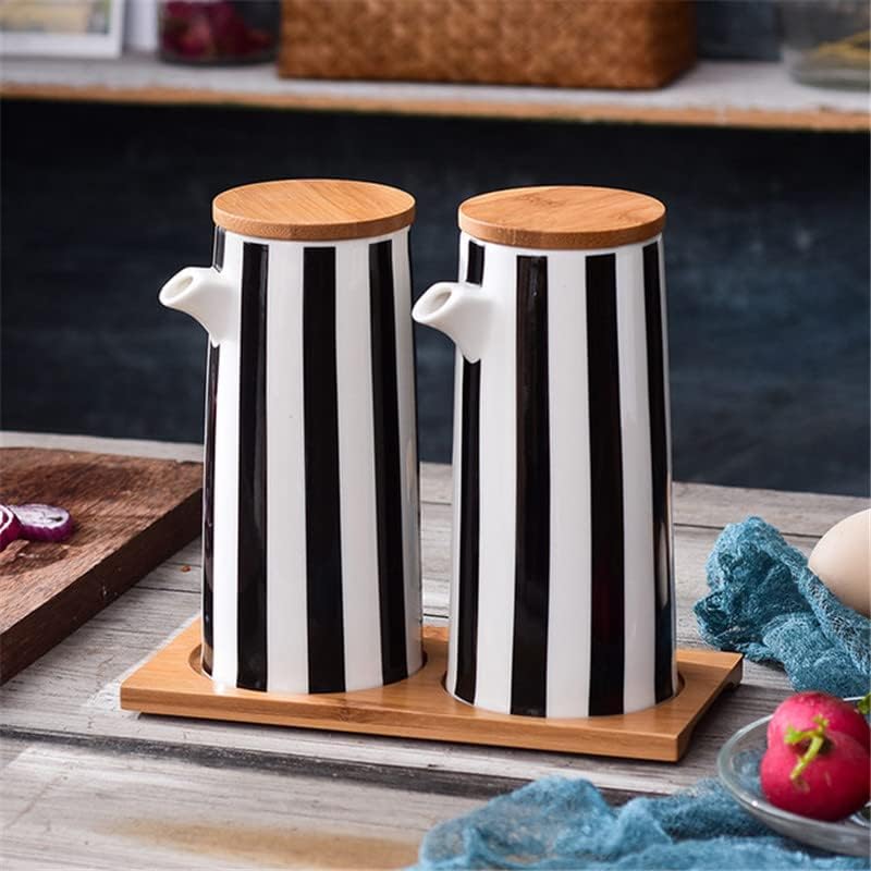 Nordic Ceramic Black and White Striped Spice Jar Set Salt Pepper Shaker Sugar Bowl Oil Soy Sauce Bottle Vinegar Pot Kitchen Tool (E)