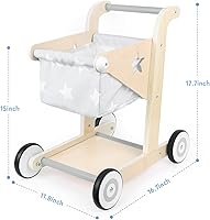 Vista 2 de Asweets Andador de Bebé de Madera 2 en 1 para Empujar y Jalar Cochecito de Muñecas, Carrito de Compras Andador de Aprendizaje para Niños y Niñas