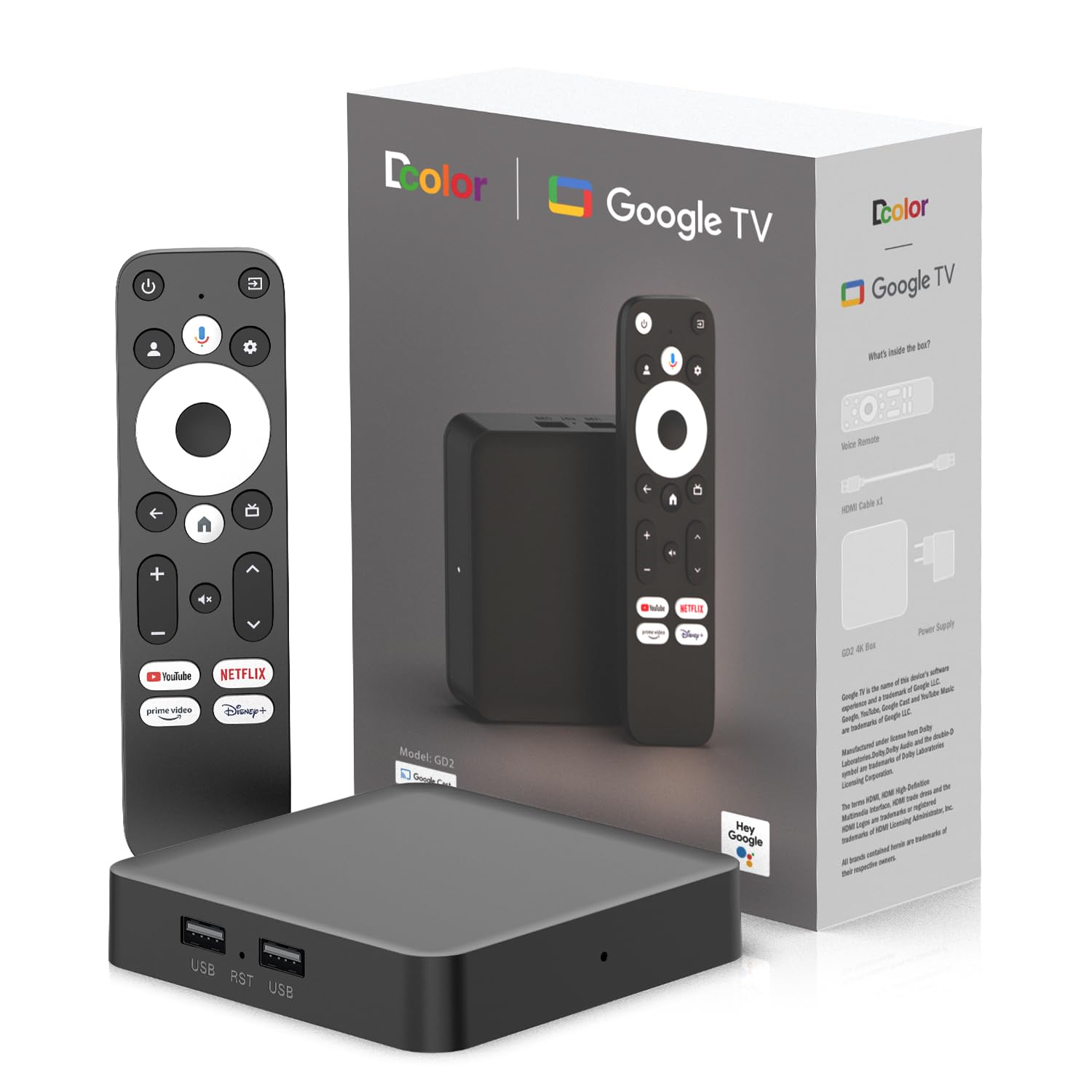 DCOLOR Android TV Box,Netflix Google Certified,4K HDR10 HDR10+