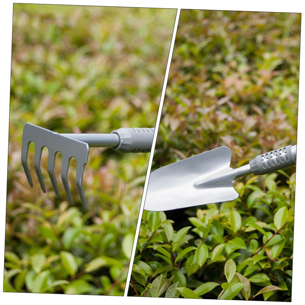 BESTonZON Kit Outils de Jardinage 3 Pièces en Acier et PVC, Pelle de Jardin Argentée, Outil Creuser Terre pour Plantation, Jardinage Interieur