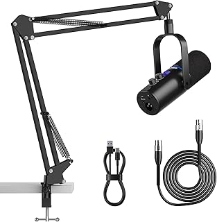Ortizan XLR/USB Dynamische Mikrofone, Gaming Mikrofon mit Stummschalttaste und Arm, Hall-Effekten, Rauschunterdrückung, Kopfhöreranschluss, Podcast Mikrofon für Streaming/Aufnahmen/Gesang - Schwarz