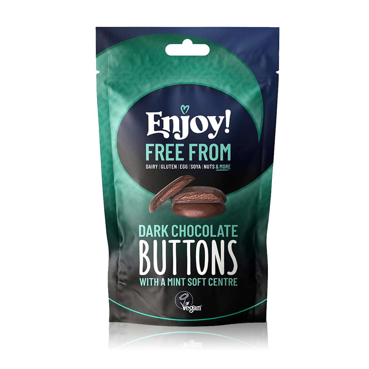 Enjoy! Delicious Vegan Chocolate Buttons | 2 X Packs of MINT Filled Buttons | Vegan, Dairy & Gluten Free, 70% Dark Chocolate | 96g per bag