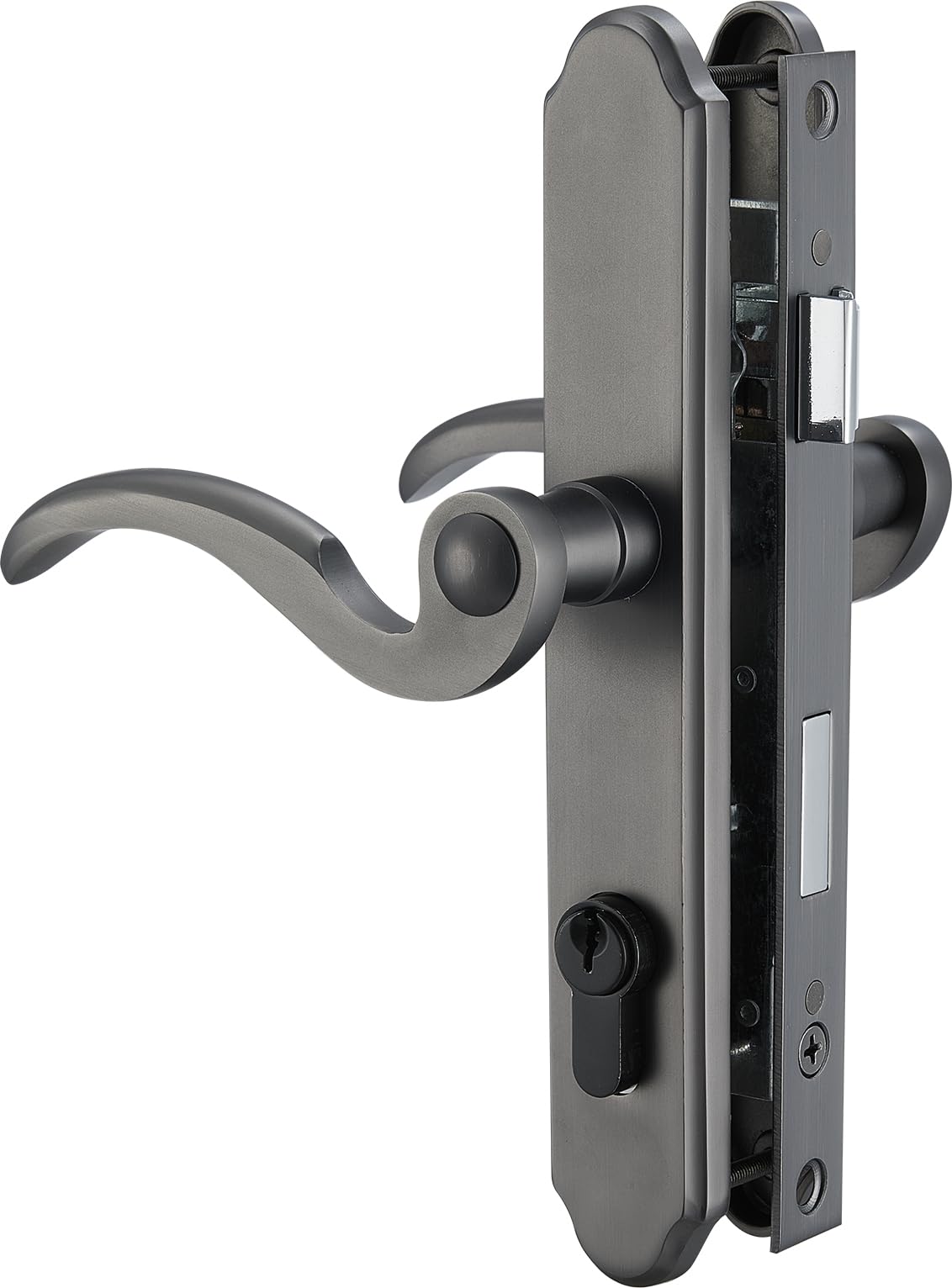 Solid Brass Lever Handle Set for Screen & Storm Doors Replacement, Mortise Lock Only for 1" or 1.38" Thickness of Left-hinged Outswing Door, Brushed Dark Bronze