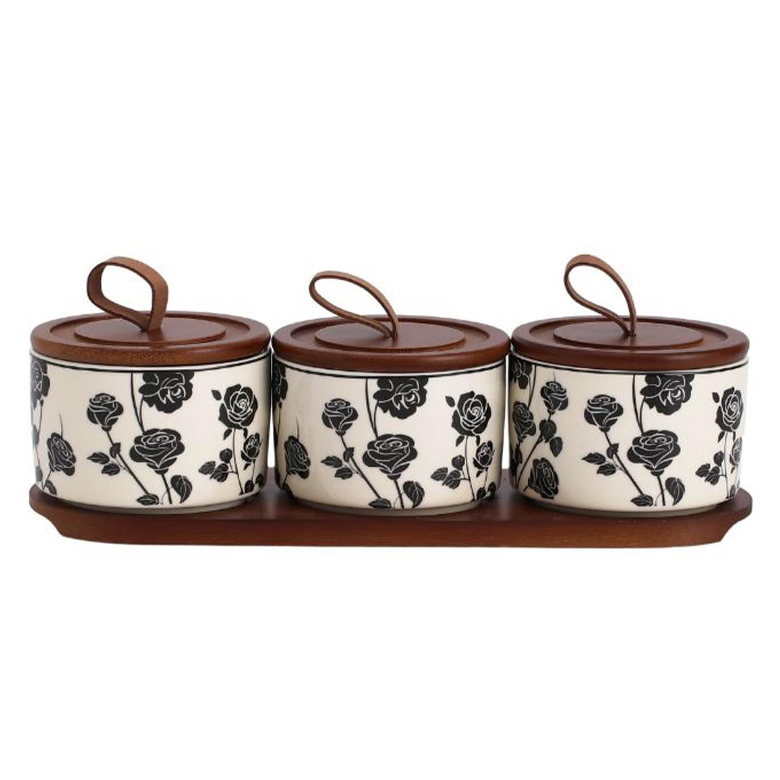 Vnook Coffee canister, ceramic sugar bowl, 200ml salt container, ceramic jar with lid, food storage container, for kitchen storage of sugar, tea and spices, decorative canister(3 Stück)