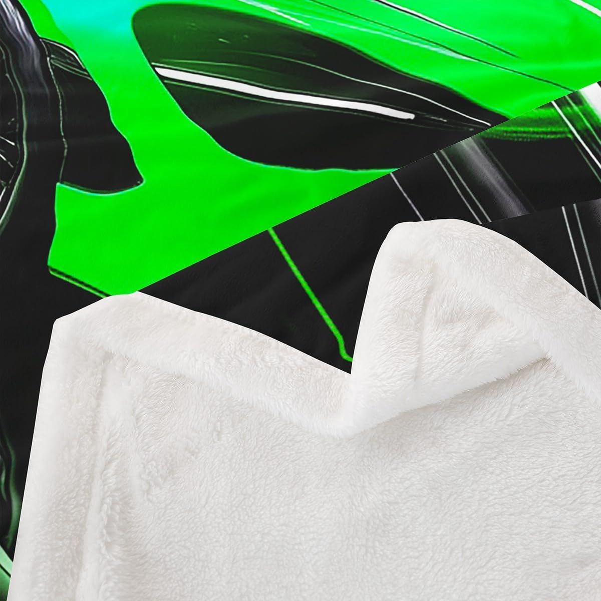 Sports Car Kids Fleece Blanket,Green Race Car Neon Light Modern Throw Blanket for Adult,Racing Theme Geometric Stripes Lightweight Polyester Sofa Sherpa Blanket, Queen (90 x 90 Inch)