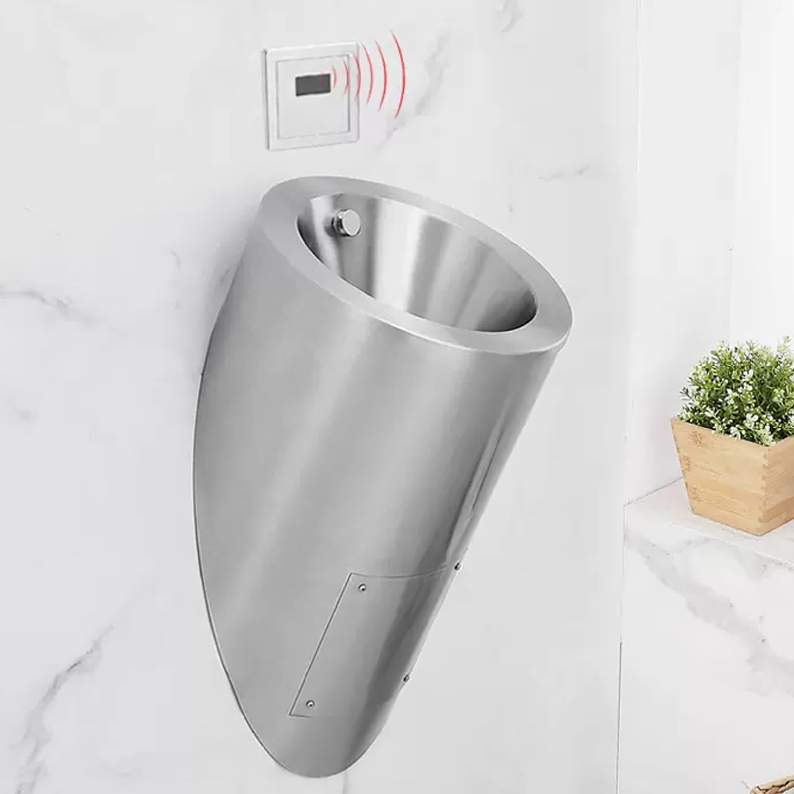 GTHTUHFD Urinal, 304 Stainless Steel Urinals, Wall Mounted Bathroom Urinal, Intelligent Sensor Flush, Splash-Proof, Household/Commercial, Adult Bathroom Toilet,
