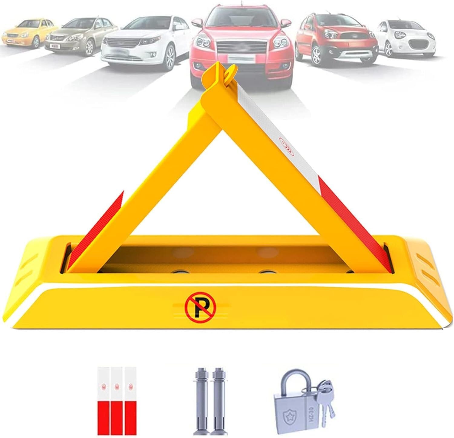 GTHTUHFD Parking Guardrails Folding Parking Barrier Car Parking Pole Triangular Removable Parking Space Lock Manual Parking Blocker,48CM