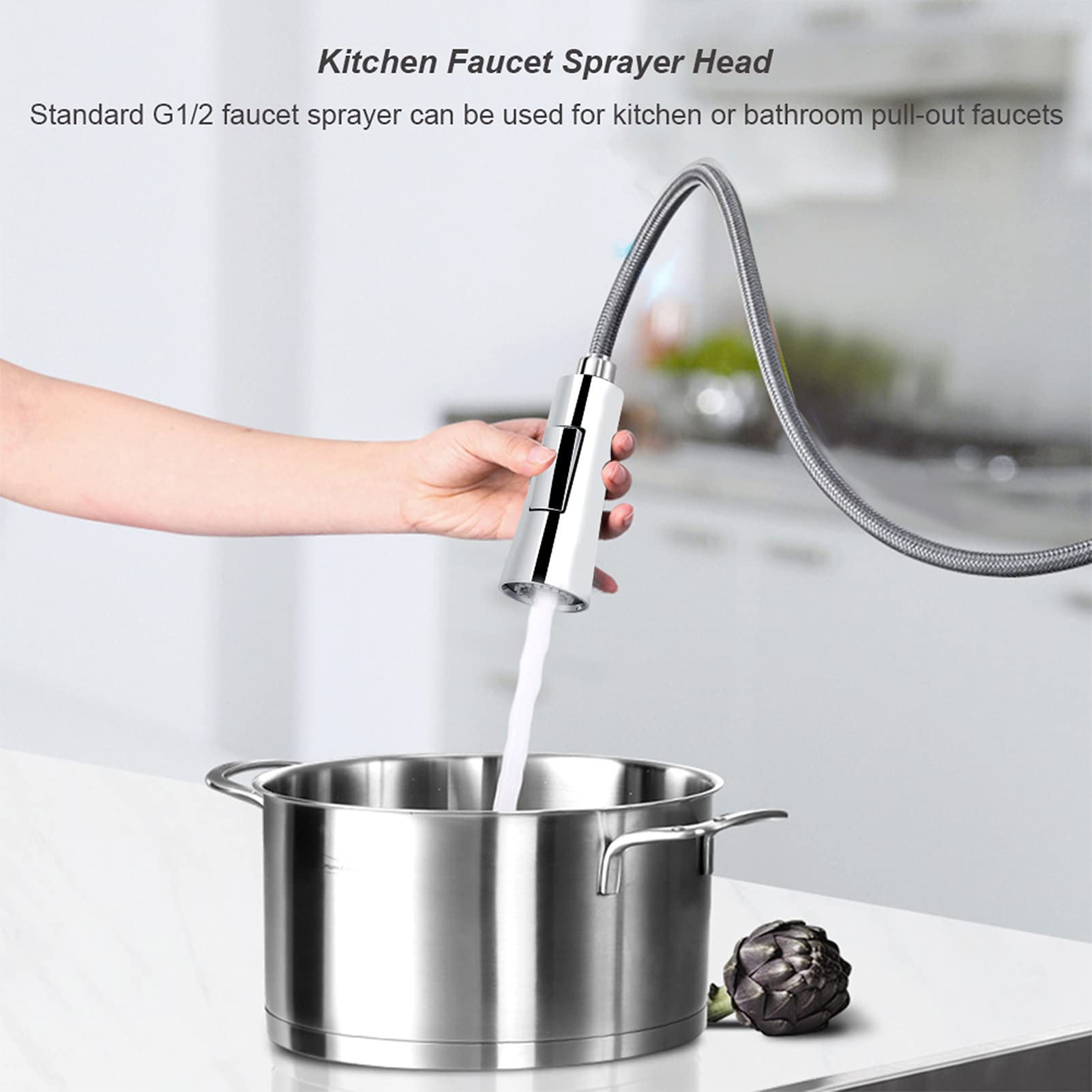 Tête De Robinet D'évier De Cuisine, Douchette Extractible 2 Fonctions, Pour Salle De Bain, Robinet De Cuisine, Pièce De Rechange Avec Connecteurs G1/2, Chrome Poli, Chrome Poli, Style 6
