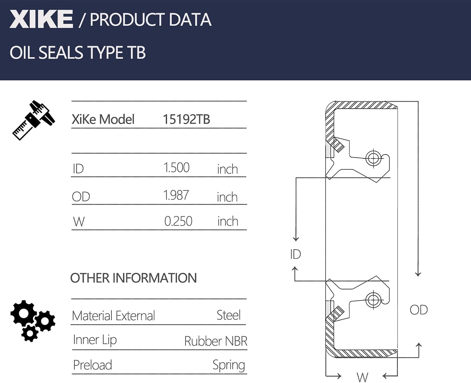 XiKe 4 Pcs 15192TB (10-60) ID 1.500" x OD 1.987" Trailer Hub Wheel Grease Seals, Fits 2,000-2,200 lbs Axles/Spindles BT16.