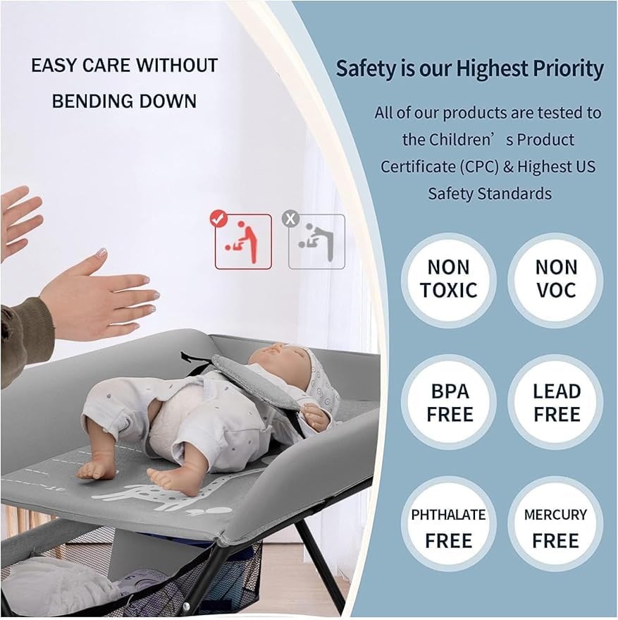 Suicune Baby Diaper Changing Tables, Foldable Changing Table with Wheels, Portable Diaper Changing Station, Adjustable Height Baby Changing Table with Wheels, Safety Belt and Large Storage Rack for Infant - Image 7 thumbnail