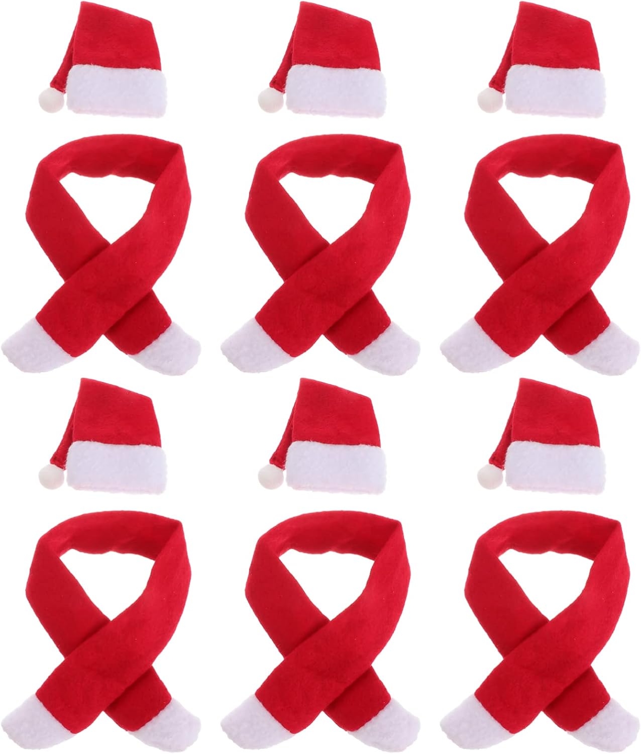 Sewroro 6 Set Mini Santa Hat Christmas Scarf Mini Santa Hat