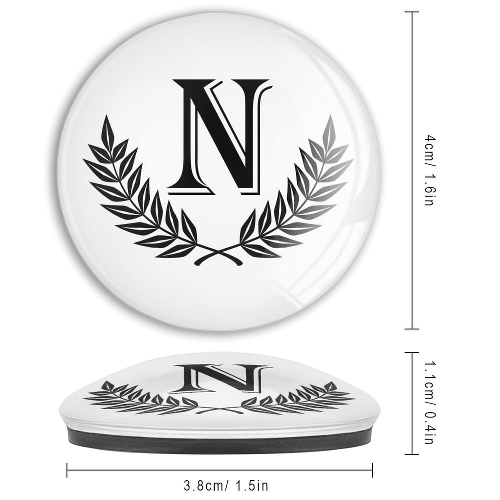 Monogram inicjał N magnesy na lodówkę magnesy na tablicę alfabet kwiatowy wieniec szklany małe magnesy tablica magnes do szafki, zmywarki, szafki, szafki, 4 sztuki