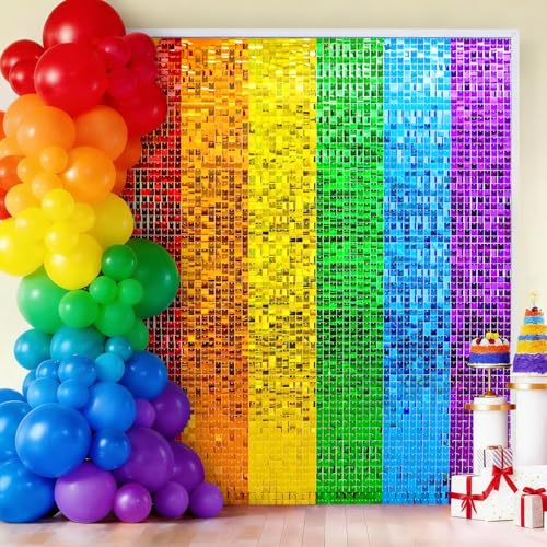 LOLStar Rainbow Shimmer Wall Backdrop, Square Sequin Shimmer Panels, 24 Pcs