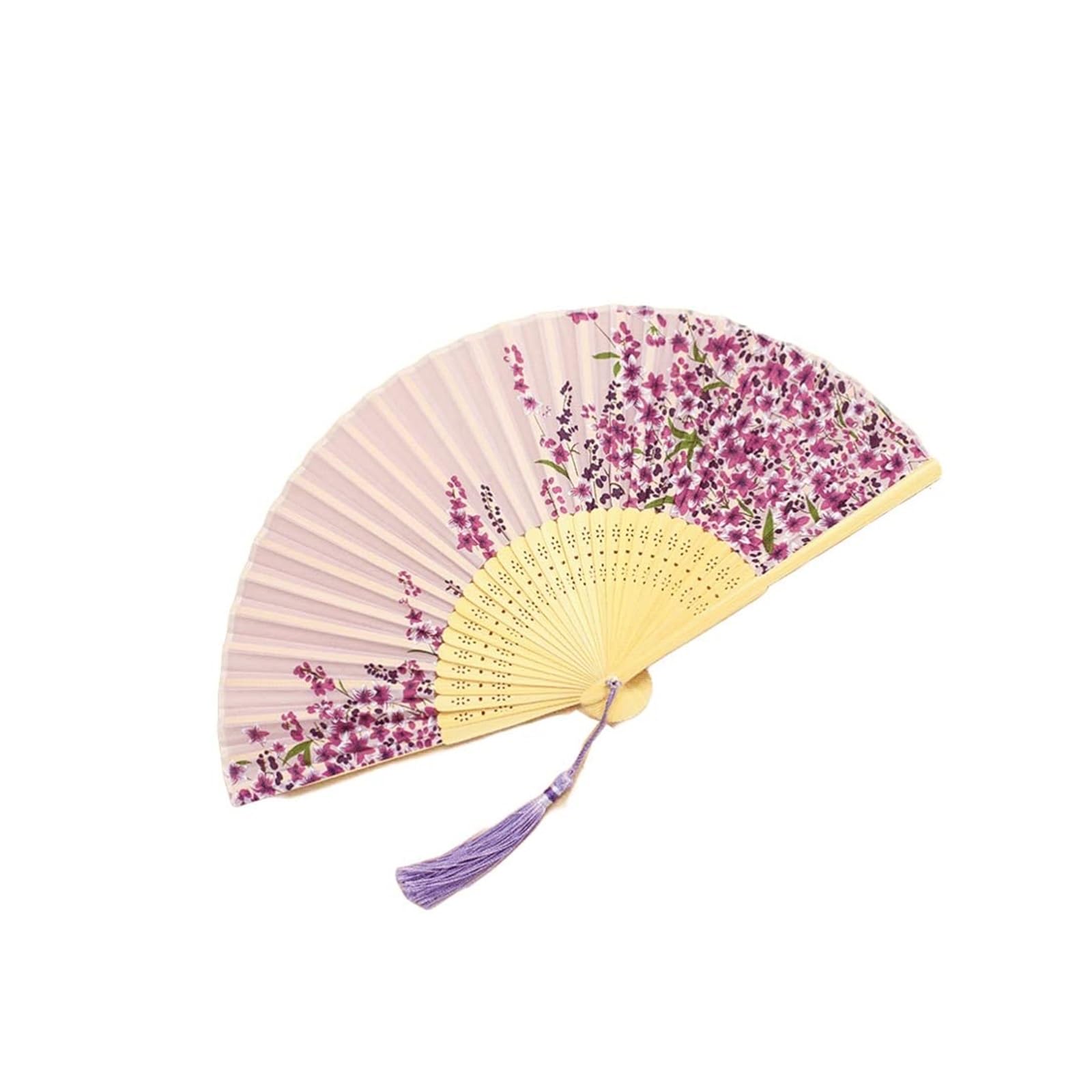 Folding Fans Silk Fabric Folding Fans Hand Fan with Tassels Exquisite Patterns Fans for Wedding Party Props Decoration Decorative(Color:Roze) (Roze one size)