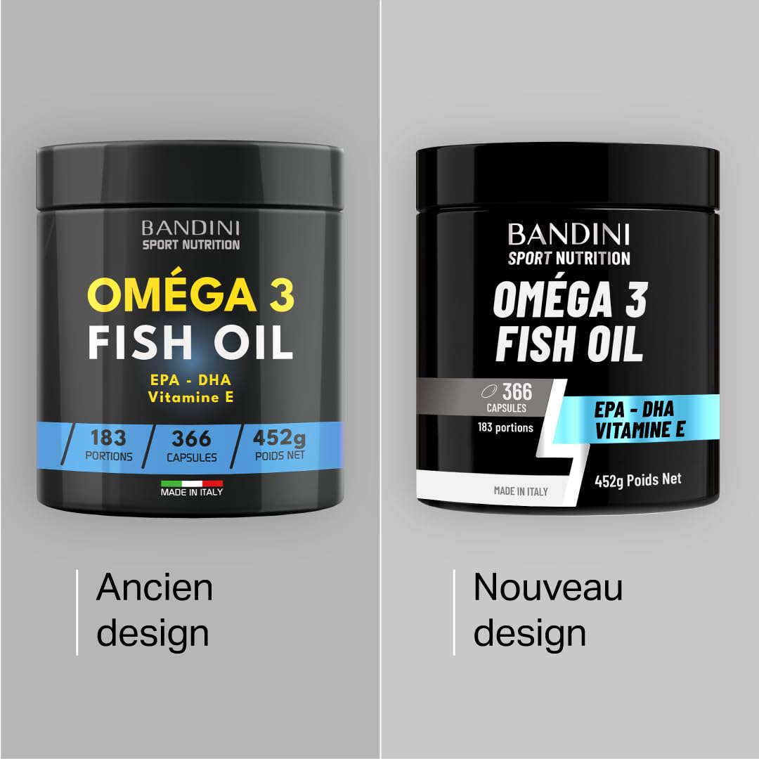 Bandini® OMEGA 3 Huile de Poisson 2000mg, 366 Gélules (180 Jours)- EPA DHA | 600mg de Triglycérides bio-actifs EPA et DHA, Oméga 3 pour cerveau, cœur | Sans arrière-goût et Odeur - Pur, Biodisponible