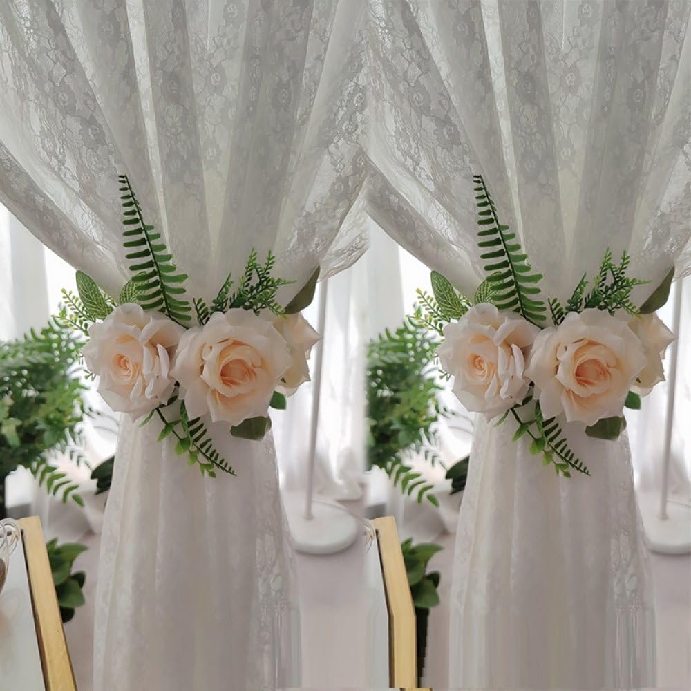qbodp 2 Pièces Embrasses À Rideaux Magnétiques, Embrasses De Fleurs Artificielles À Feuilles Vertes pour Rideaux, Embrasses De Rideaux Décoratifs pour Salle De Mariage pour Fille