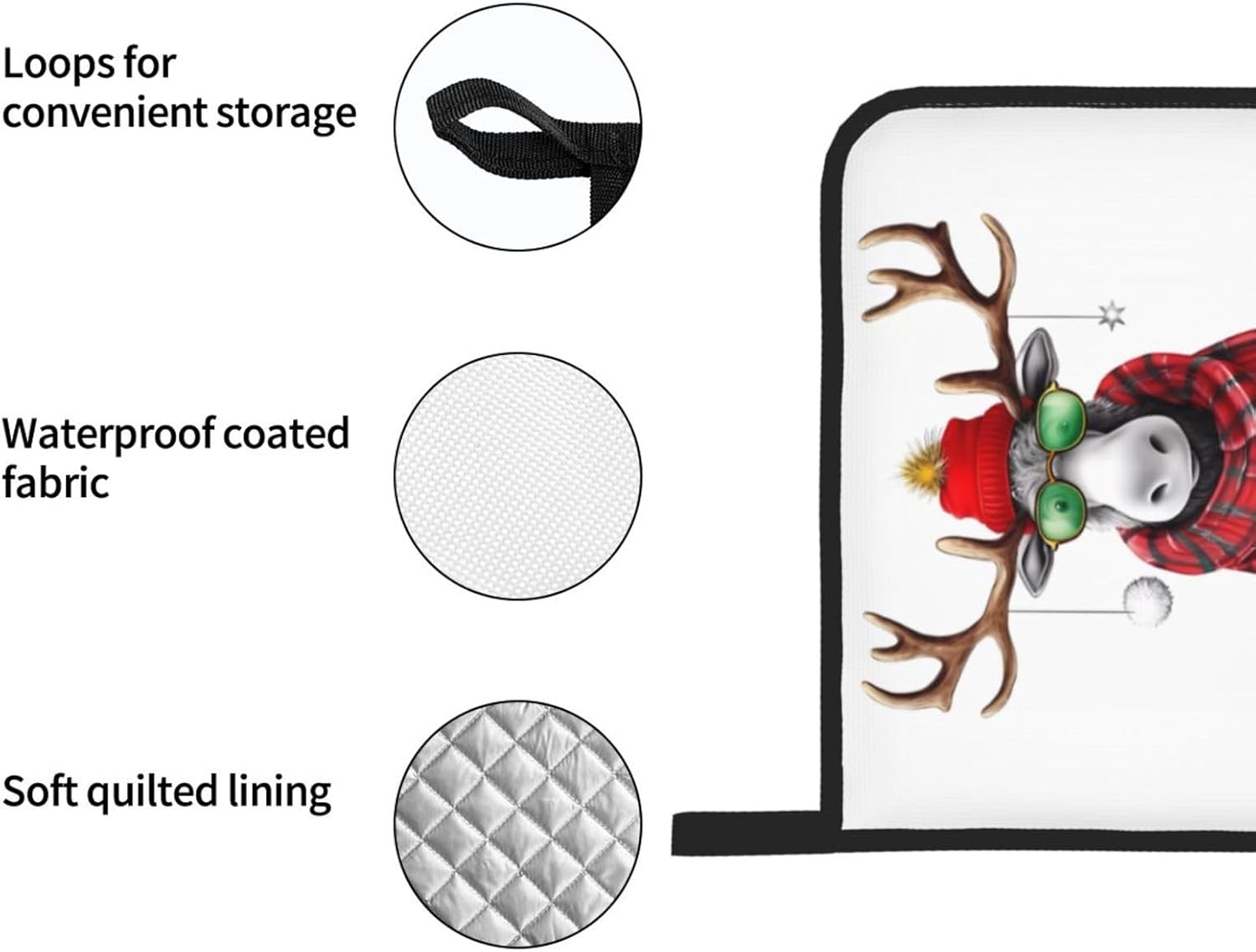 (Funny Christmas Moose) Baking 4-Piece Set: 2 Oven Mitts and 2 Pot Holders Heat Resistant Waterproof Hanging Loop for Kitchen Oven Grill Housewarming Gifts
