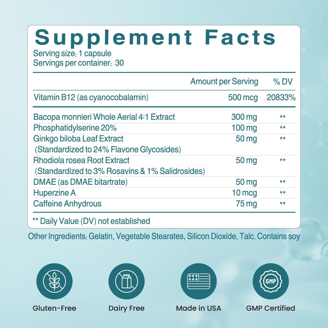 Brain Supplement / Brain Booster Supplement for Focus, Memory, Clarity, Energy Work as Caffeine Brain Booster/ Brain Supplements for Memory & Focus for Brain Fog, Brain Boost & Brain Support (Pack 1) — Amazon image 6