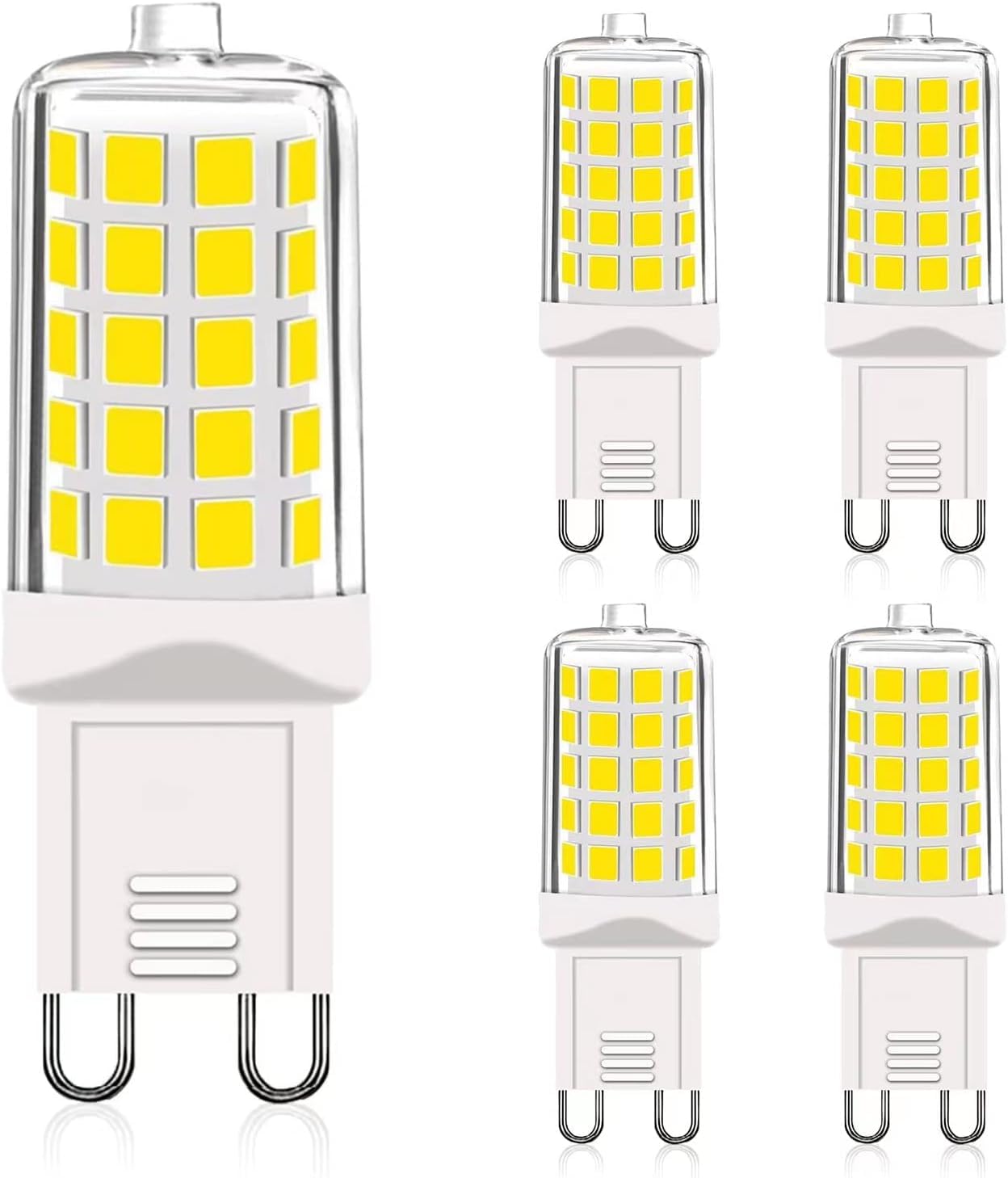 GOHDLAMP G9 LED Bulbs 6000K Cold White Non-Dimmable 5pcs, 230V 4W 450Lm Equivalent to 40W T4 Halogen Light, 360° Beam Angle for Crystal Desk Lamp Home Lighting