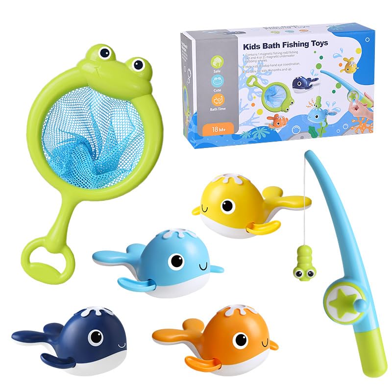 Juguete de Baño, Blumacht 6 Pcs Juguetes Bañera para Bebés, Juego de Pesca Magnético con Red, Juguetes Piscina Agua, Juguetes de Natación del Flotante para Niños y Niñas de 3 4 5 6 7 8+