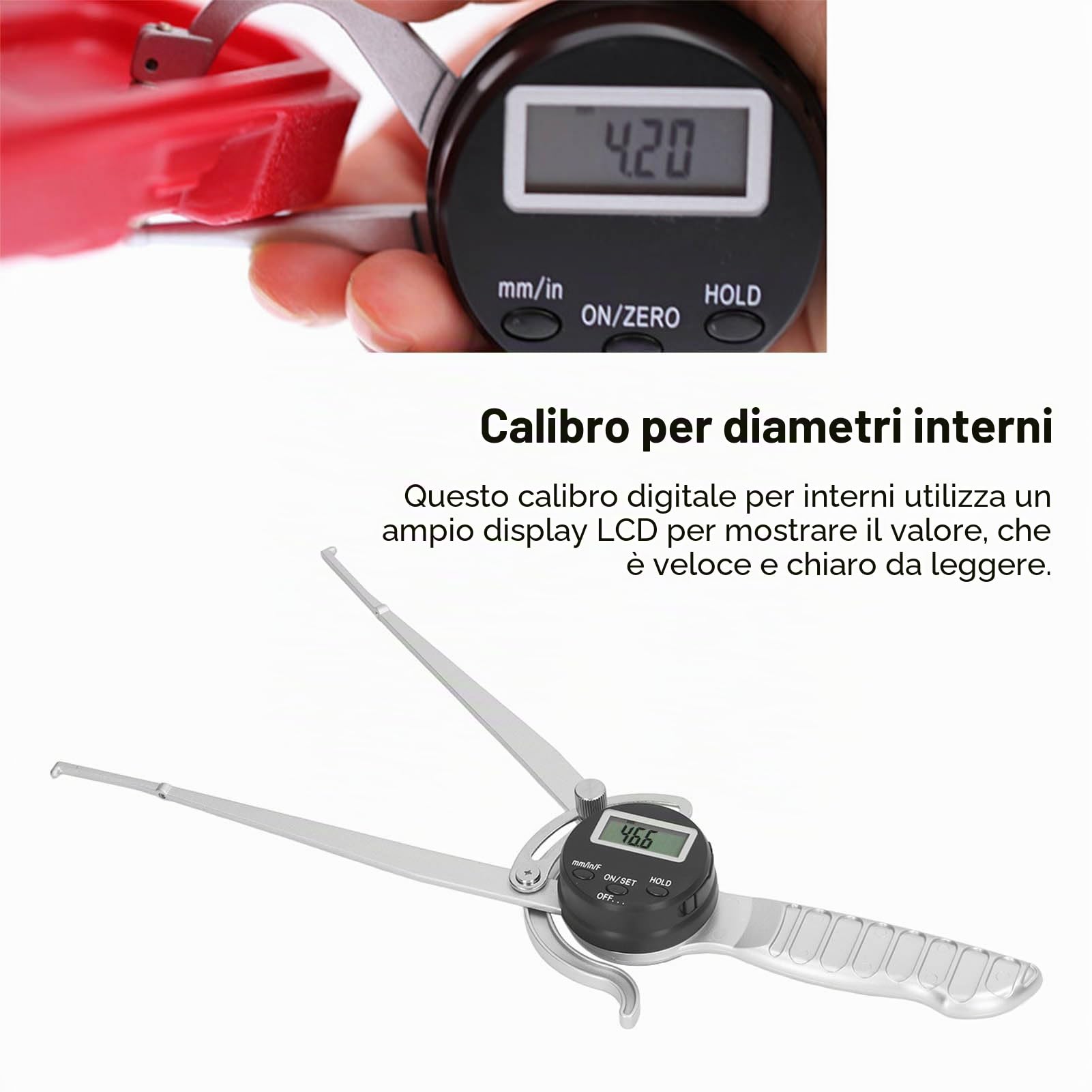 Calibro Interno Digitale, Calibro Interno Ad Alta Precisione 12,7 a 216 Mm Ampio Display Digitale LCD Strumento di Misurazione del Diametro Interno, Conversione di unità