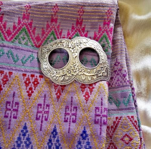 Sarong Buckle Engraved Clip Belt for Skirt Scarf Ties Style Thai Vintage Women Dress Accessory Silver Plate Oval 1 Piece, Medium3