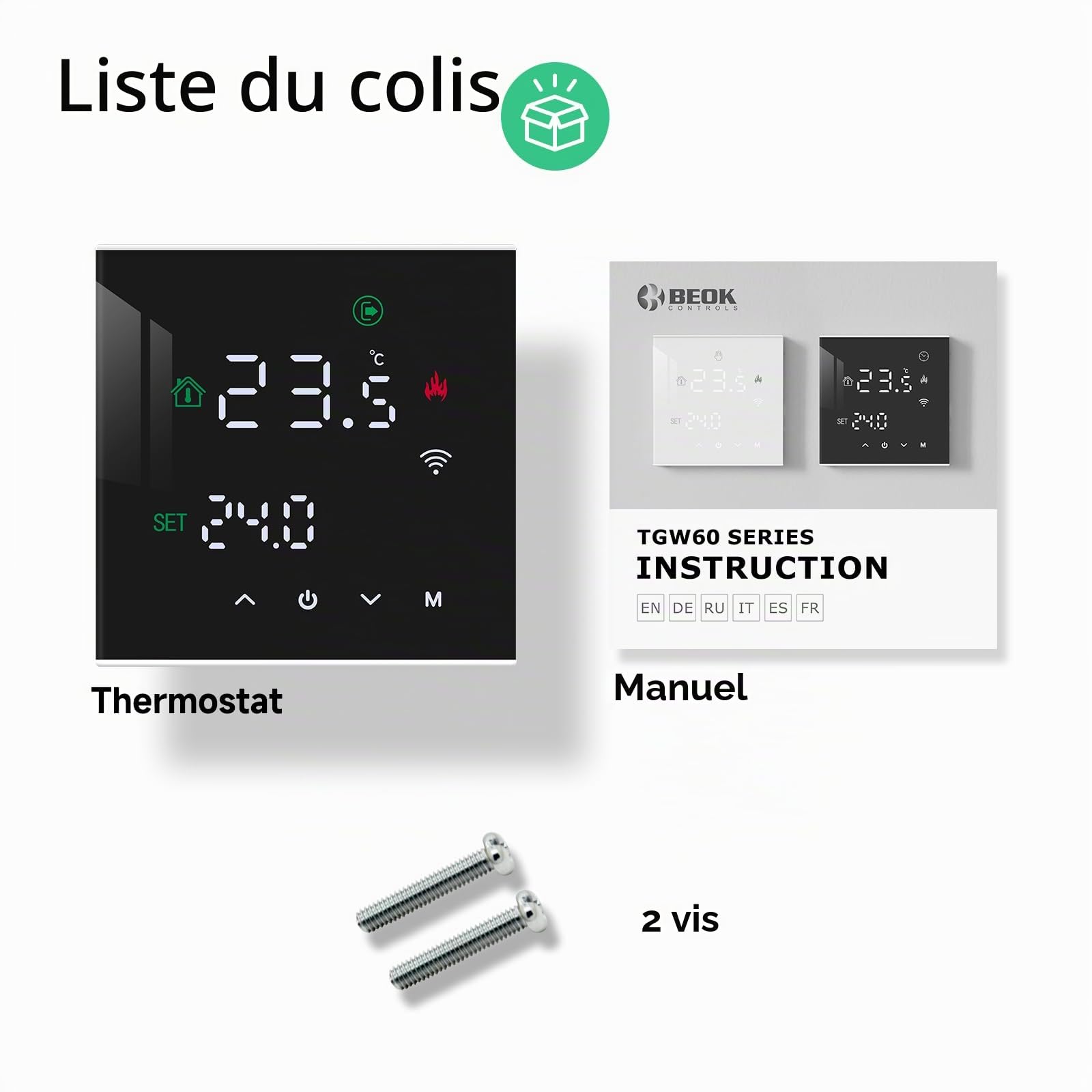 Beok Thermostat WiFi Intelligent, Thermostat de Chaudière Programmable pour Chauffage de Chaudière Eau/Gaz, Montage Mural avec Affichage LCD Numérique,TGW60-WIFI