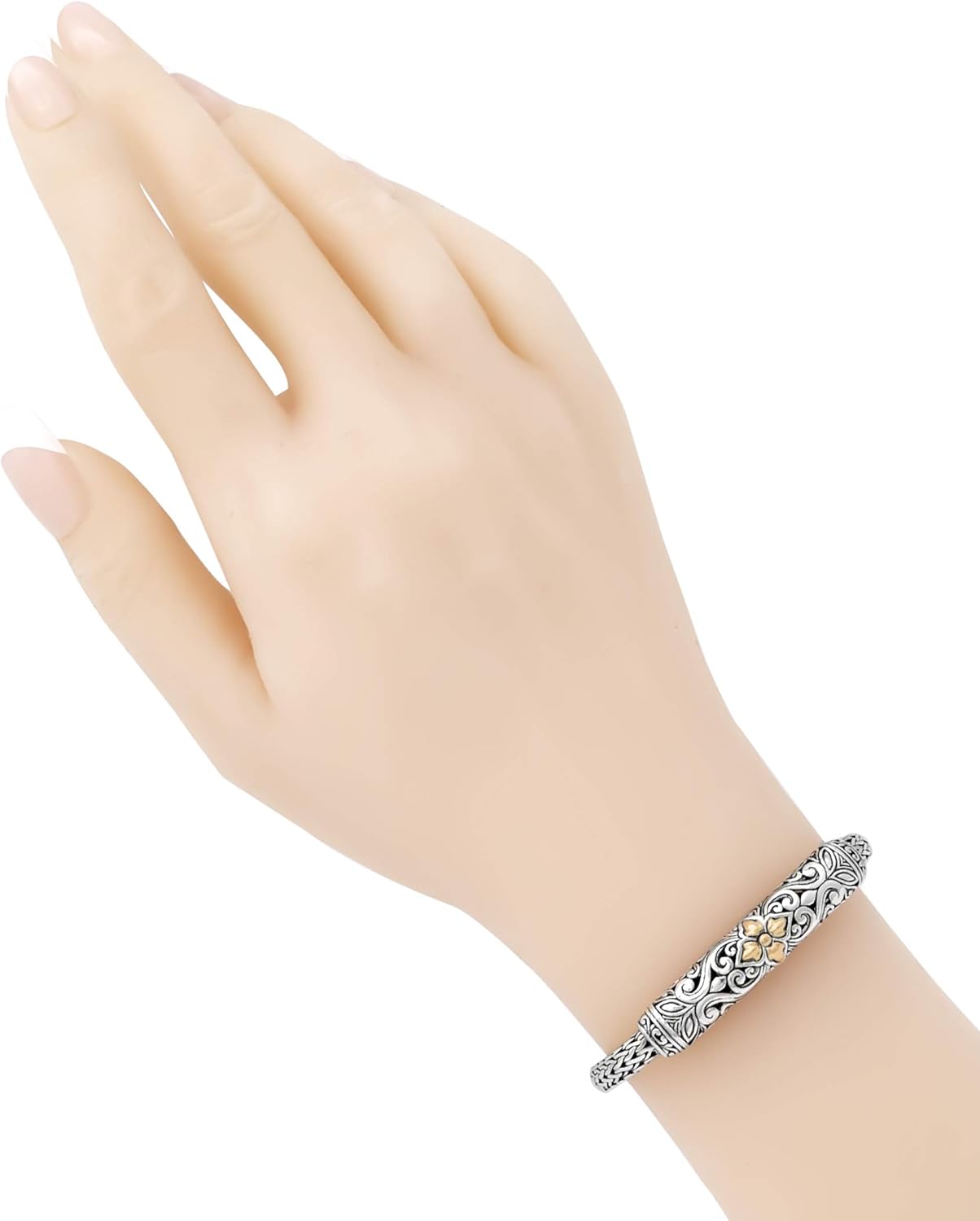 DEVATA Sterling Silver 925 and 18K Gold Bali with Dragon Bone Tulang Naga/Byzantine/Double Wheat Paddy Chain Bracelet : Clothing, Shoes & Jewelry