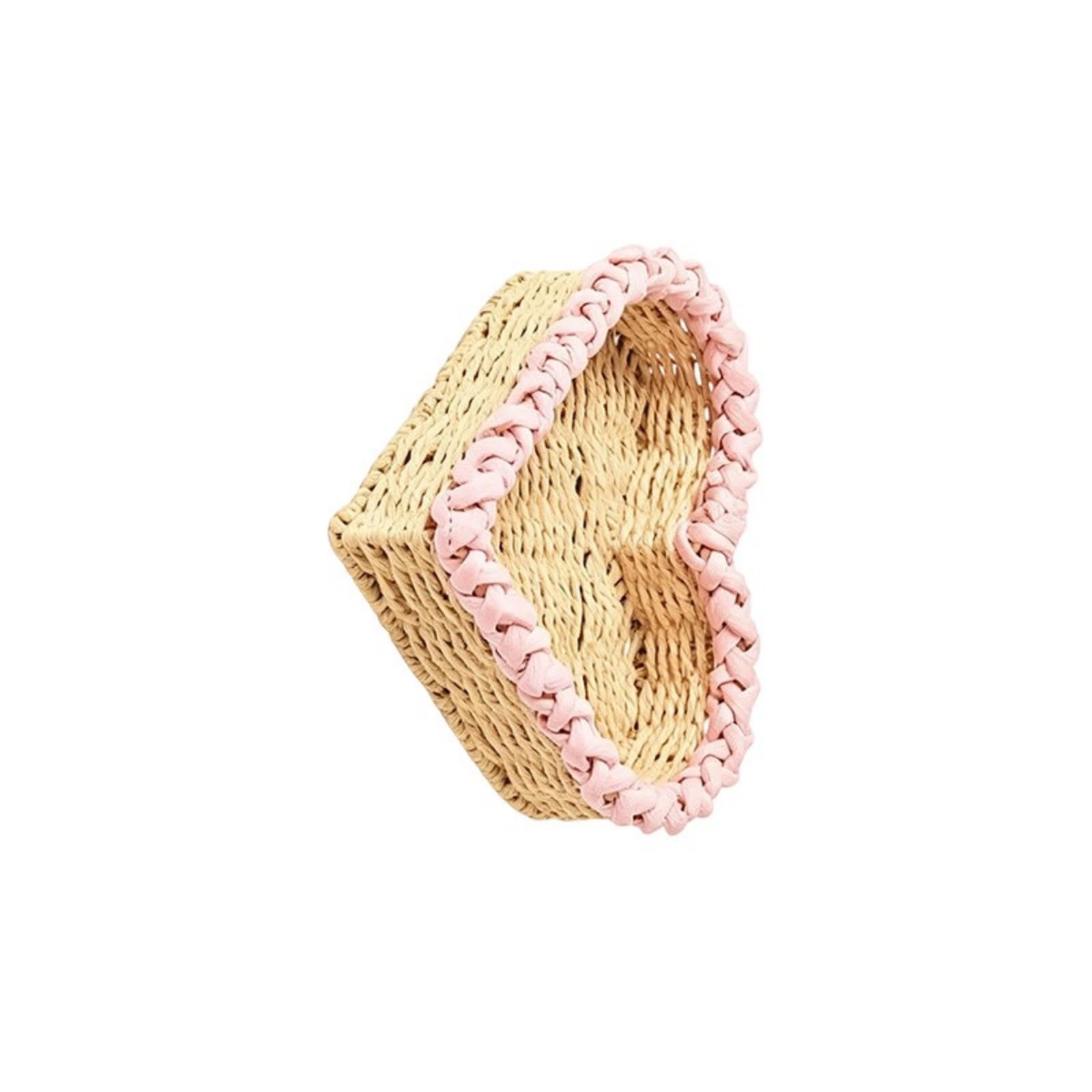 Qusinfc Handwoven Heart Shaped Paper Rope Storage Basket for Keys and Small Items Perfect for Home Decoration and Organization Heart Molded Storage Basket