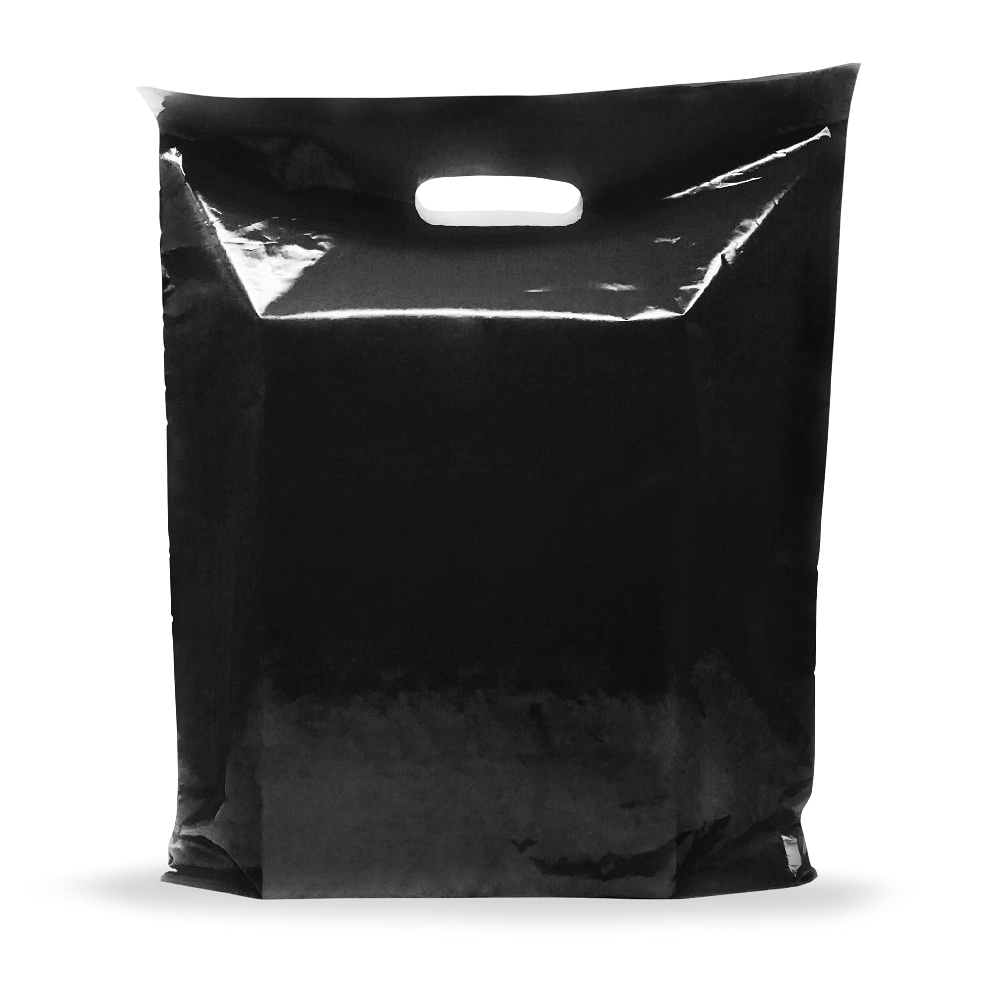 Black Merchandise Plastic Shopping Bags - 200 Pack 12" x 15" with 1.5 mil Thick - Die Cut Handles - Perfect for Retail, Party Favors, Birthdays,