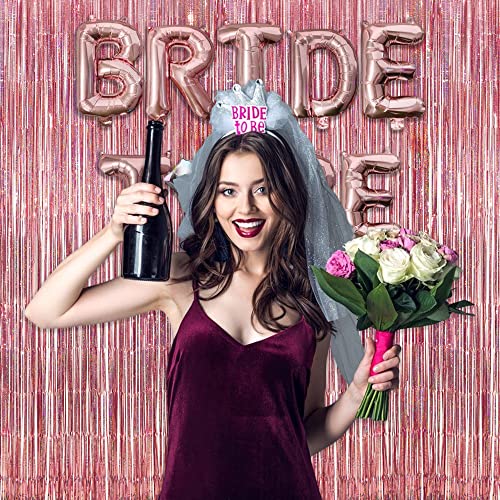 Image of Rose Gold Tinsel Party Backdrop - GREATRIL Foil Fringe Curtain Party Photo Booth Backdrop for Birthday Women Bride Theme Decorations - 1m x 2.5m - Pack of 2
