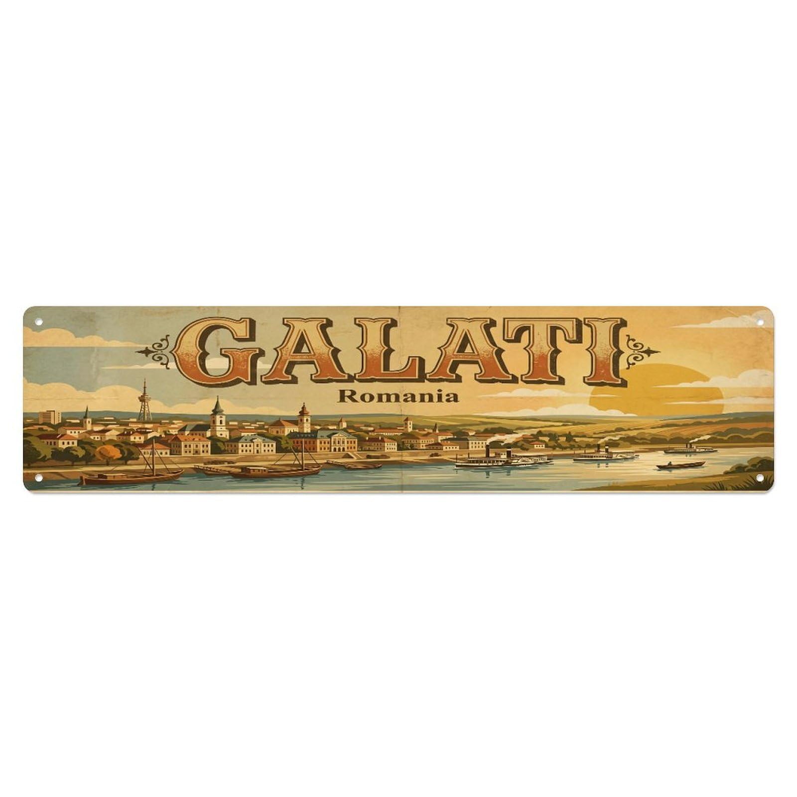 Tgrcjimh Style Metal Tin Sign Retro Travel Romania Galati