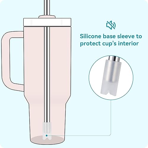 Miniatura 2 de Soledea Popote reutilizable de acero inoxidable de 40 onzas con puntas de silicona, combina perfectamente con el color de la copa Stanley de 40