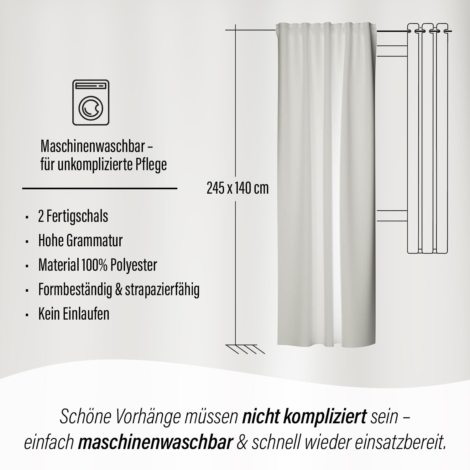 Homing Vorhang Kim Creme 2er Set | Verdunkelungsvorhang inkl. Multifunktionsband | Thermovorhang Hitzeschutz | Akustikvorhang Schalldämmung | Vorhang Blickdicht | Blackout Curtain | 140x245 cm