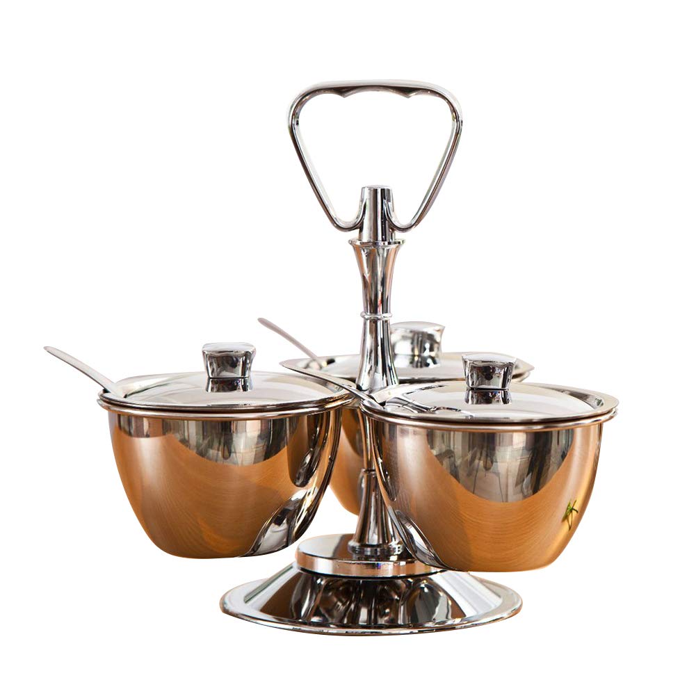 Tarro De Especias De Acero Inoxidable 304 Con Rejilla Creativa Para Facilitar El Tránsito, Base Giratoria Para Un Condimento Más Cómodo, Juego De Tarros De Condimento, Plateado-3jars