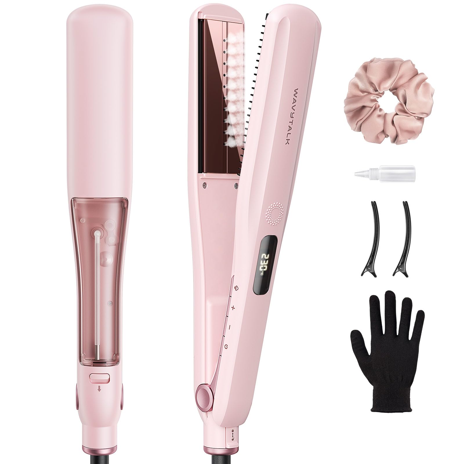 Wavytalk Dampf-Glätteisen Haarglätter für Schnell einen Seidig Glattes Haar | Steam Sesh Glätteisen mit abnehmbarem Kamm, weniger Hitzeschäden und schnelle Ergebnisse für alle Haartypen, Pink