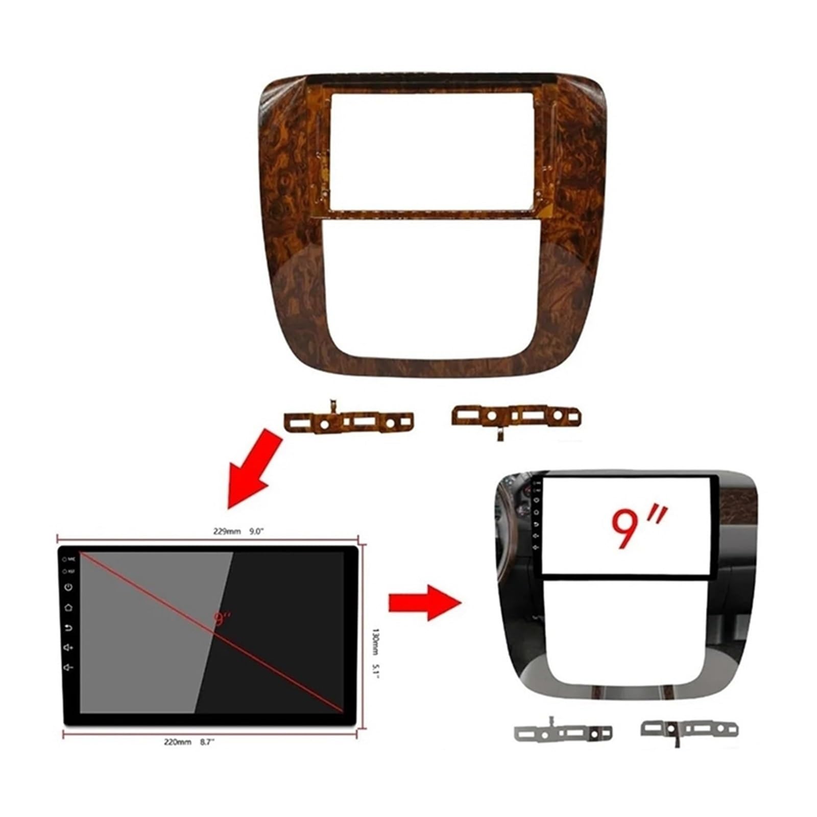 Cadre Radio Cadre Façade Façade d'autoradio 2Din 9 Pouces, Panneau vidéo pour GMC Yukon 2007-2012, Cadre de Lecteur multimédia