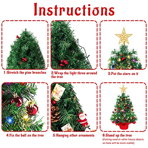 Joy Spot! 24 Inch Tabletop Christmas Tree, Mini Artificial Christmas Tree With 60 Led String Lights & Ornament, Christmas Decorations For Home And Office #TOP4
