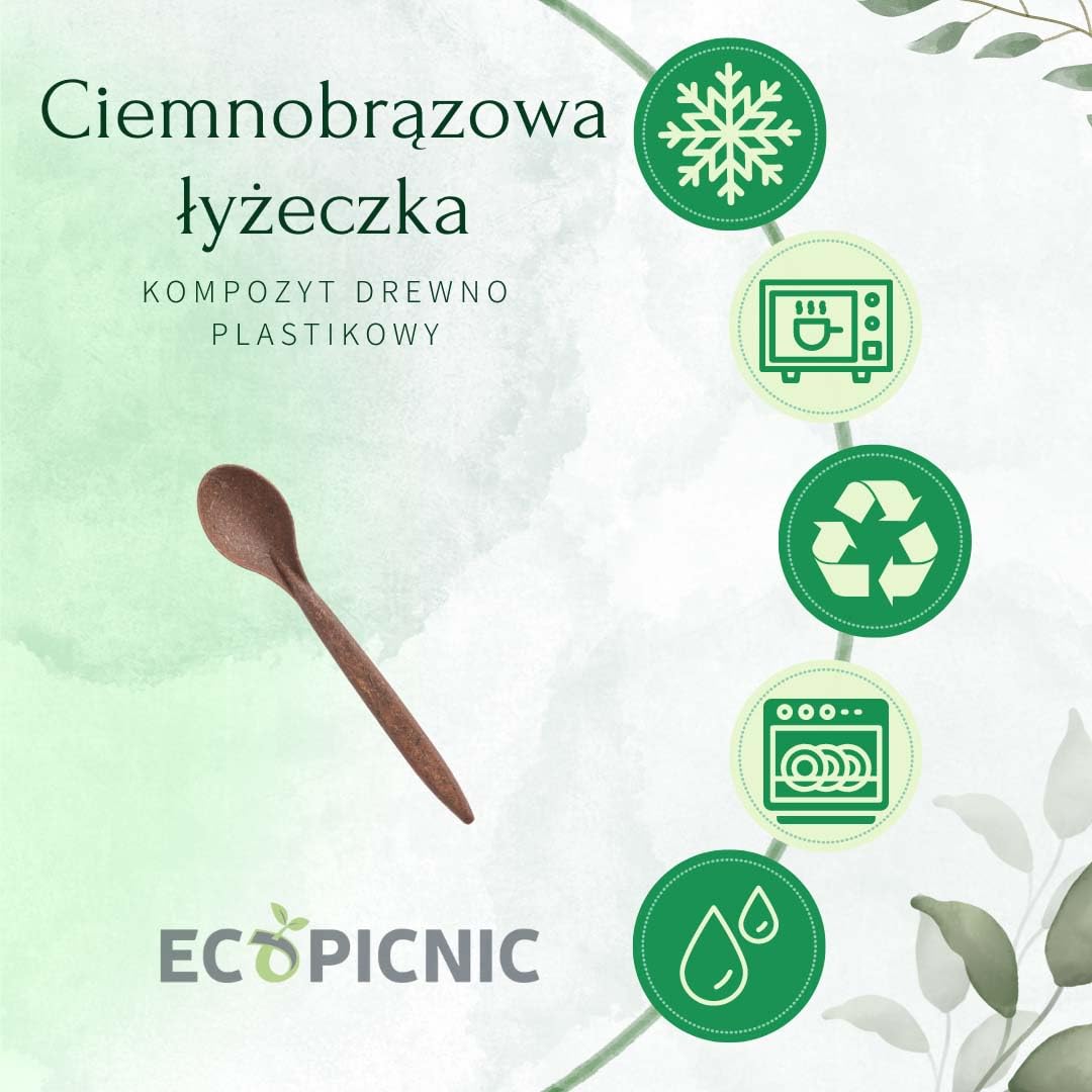 2000 sztuk Jednorazowych Łyżeczek WPC Ciemnobrązowych | Ekologiczne Biodegradowalne Łyżeczki o Drewnianym Wyglądzie, Idealne na Duże Wydarzenia, Catering i Serwowanie Deserów