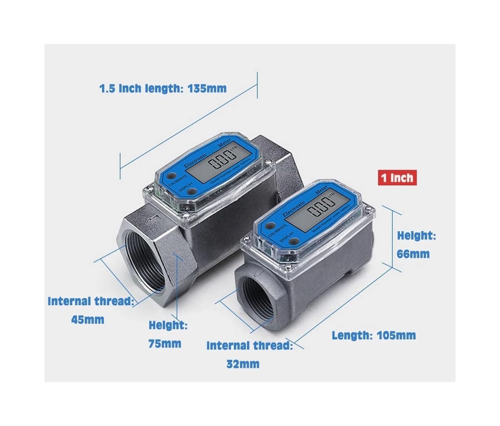 Medidor de flujo digital agua portátil Pantalla LCD Sensor indicador | 1.5 inch