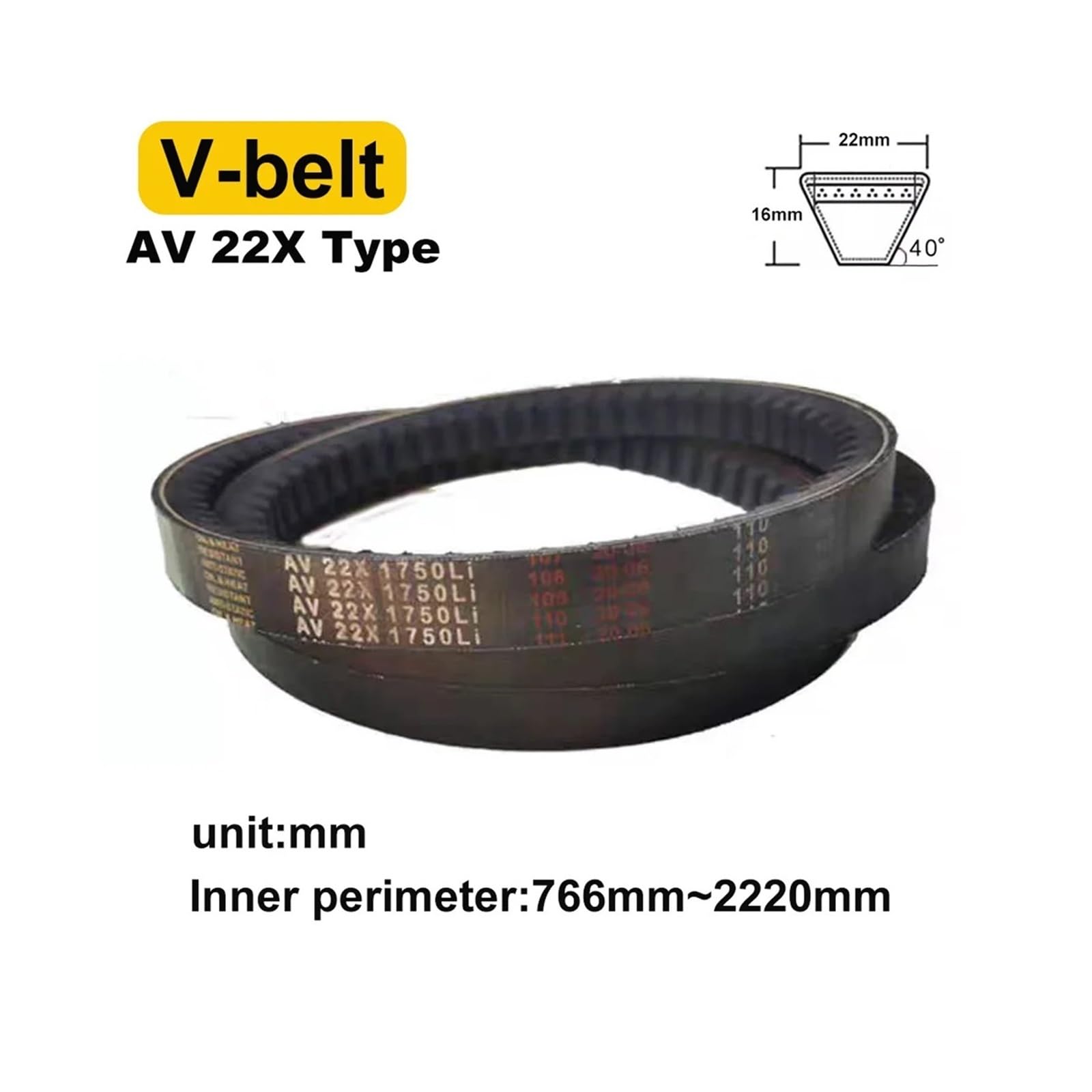 AV 22X pasek zębaty z surową krawędzią, gumowy napędowy zębami 766mm-2220mm przemysłowy przenośnika transmisyjnego(Li 900mm)