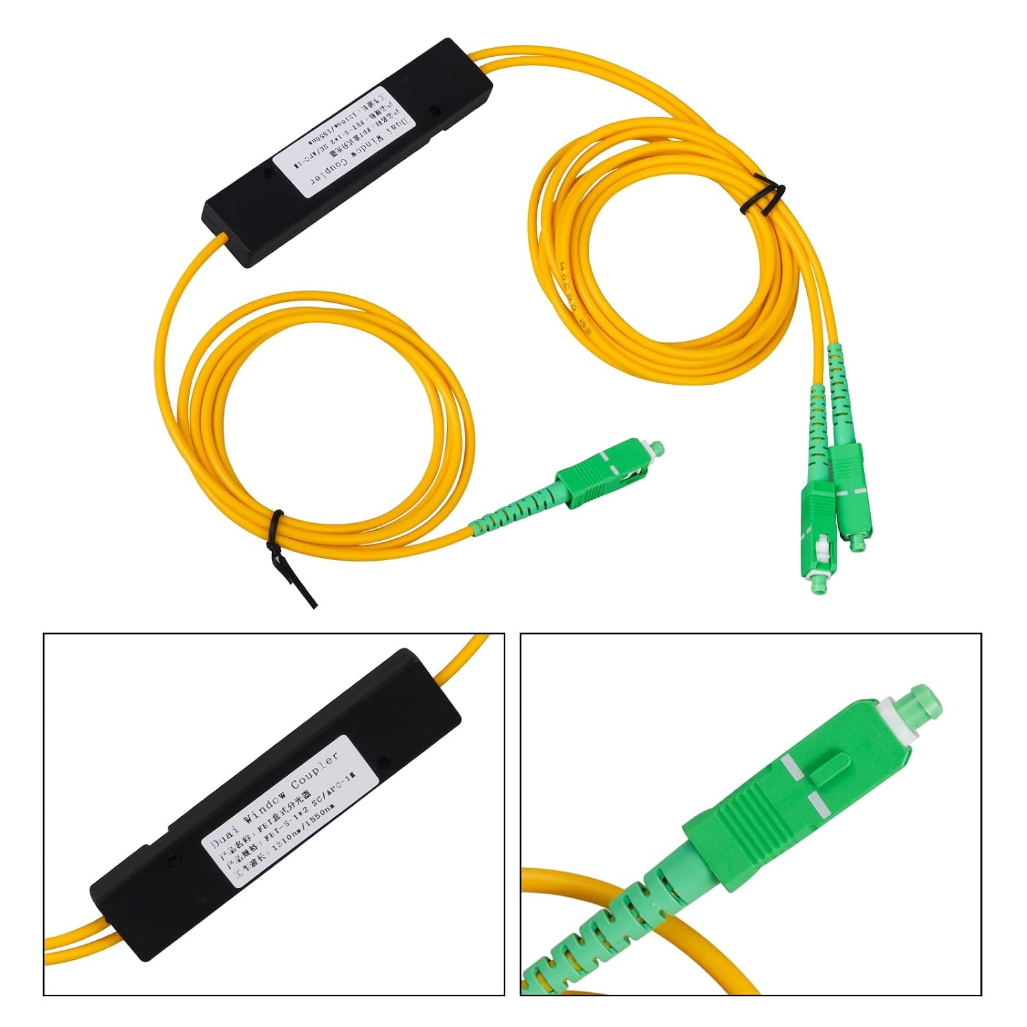 1x2 SC/APC Fused Fiber Optical Splitter, Singlemode, 2pcs