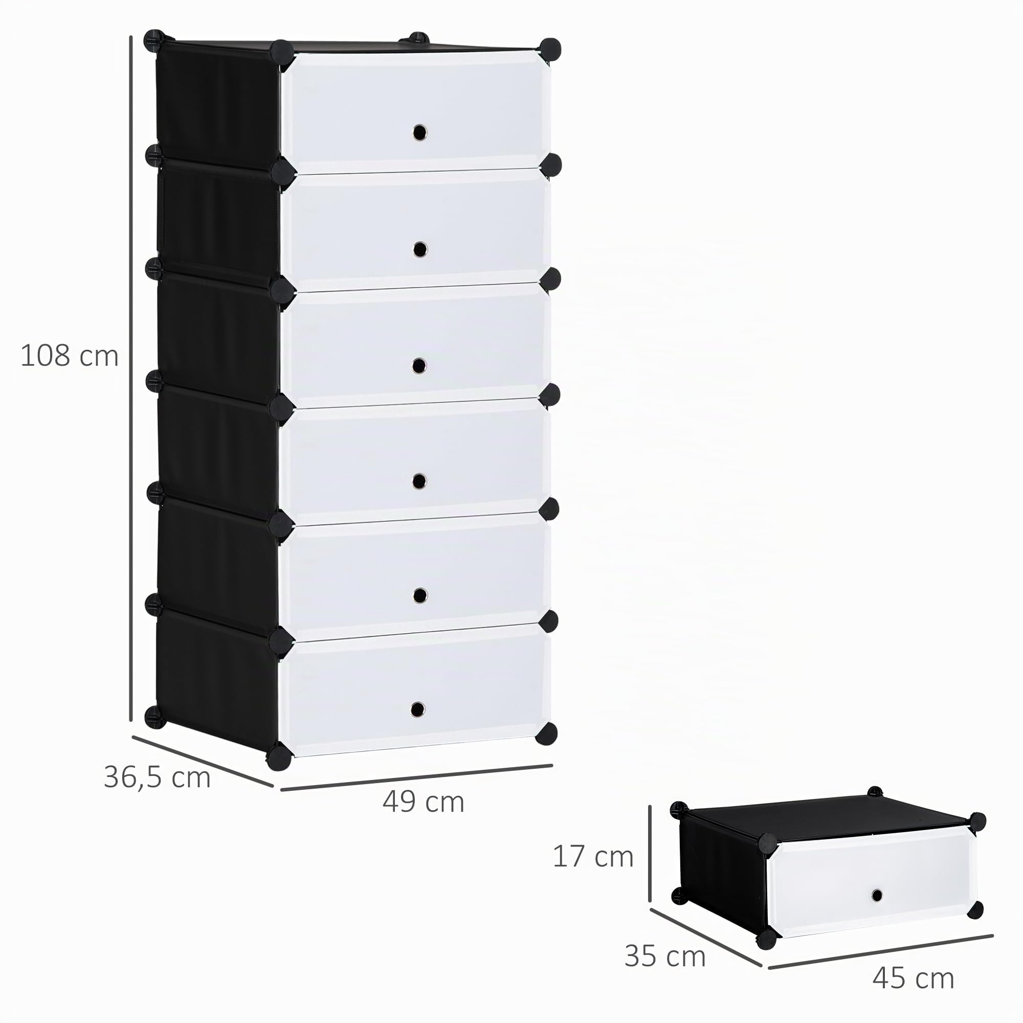 HOMCOM Schuhboxen 6er Set Schuhkarton stapelbar DIY Schuhorganizer Schuhaufbewahrung Aufbewahrungsboxen Schuhschrank Regalsystem mit transparent Tür, für 12 Paare Schuhe, Schwarz+Weiß