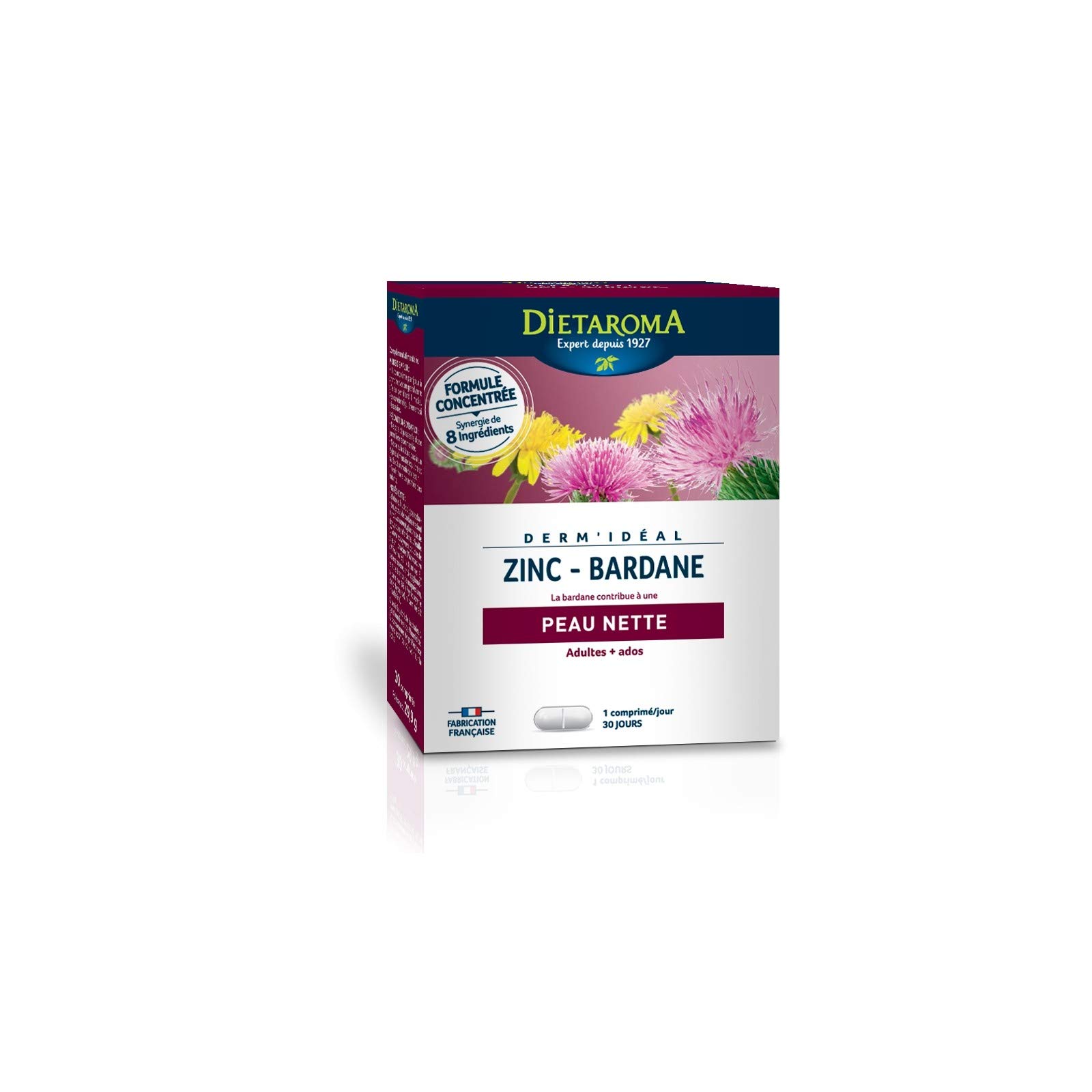 Dietaroma - Dermideal complexe zinc bardane cure 1 mois - 30 comprimés - Beauté de la peau